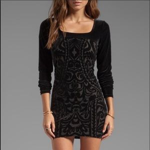 Free people black velvet mini dress xs